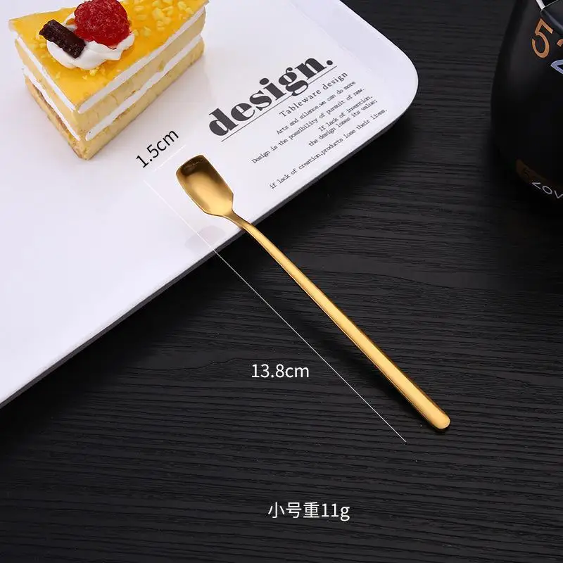 HobbyLane из нержавеющей стали квадратная головка длинная ручка смешивание, перемешивание льда чайная ложка для столовая посуда для бара - Цвет: Small gold