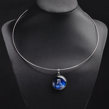 

12pcs/lot Fashion Colorful Whole Twelve Zodiac Horoscope Sign Glass Pendants Zodiac Symbolism Collar Choker Jewelry Necklace