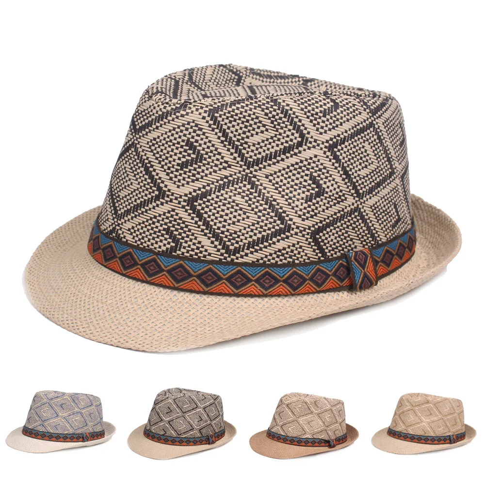 

Straw Hat Men Retro Topee Spring Summer Fedora Hat Middle-aged Bowler Hat Ethnic-Style nan cao mao