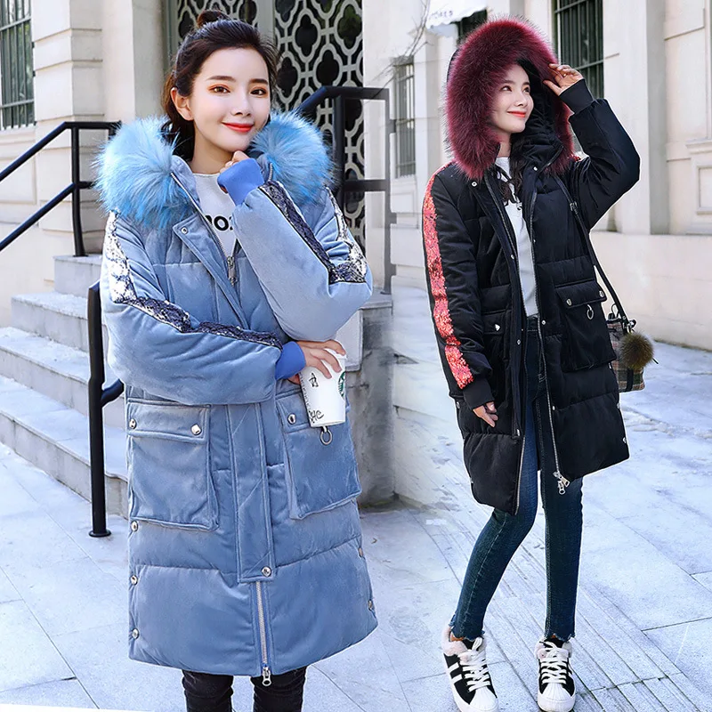 

Photo Shoot 2018 New Style Korean-style Students Loose-Fit Gold Velvet Mid-length Fashion Cotton-padded Clothes Cotton Coat Fash