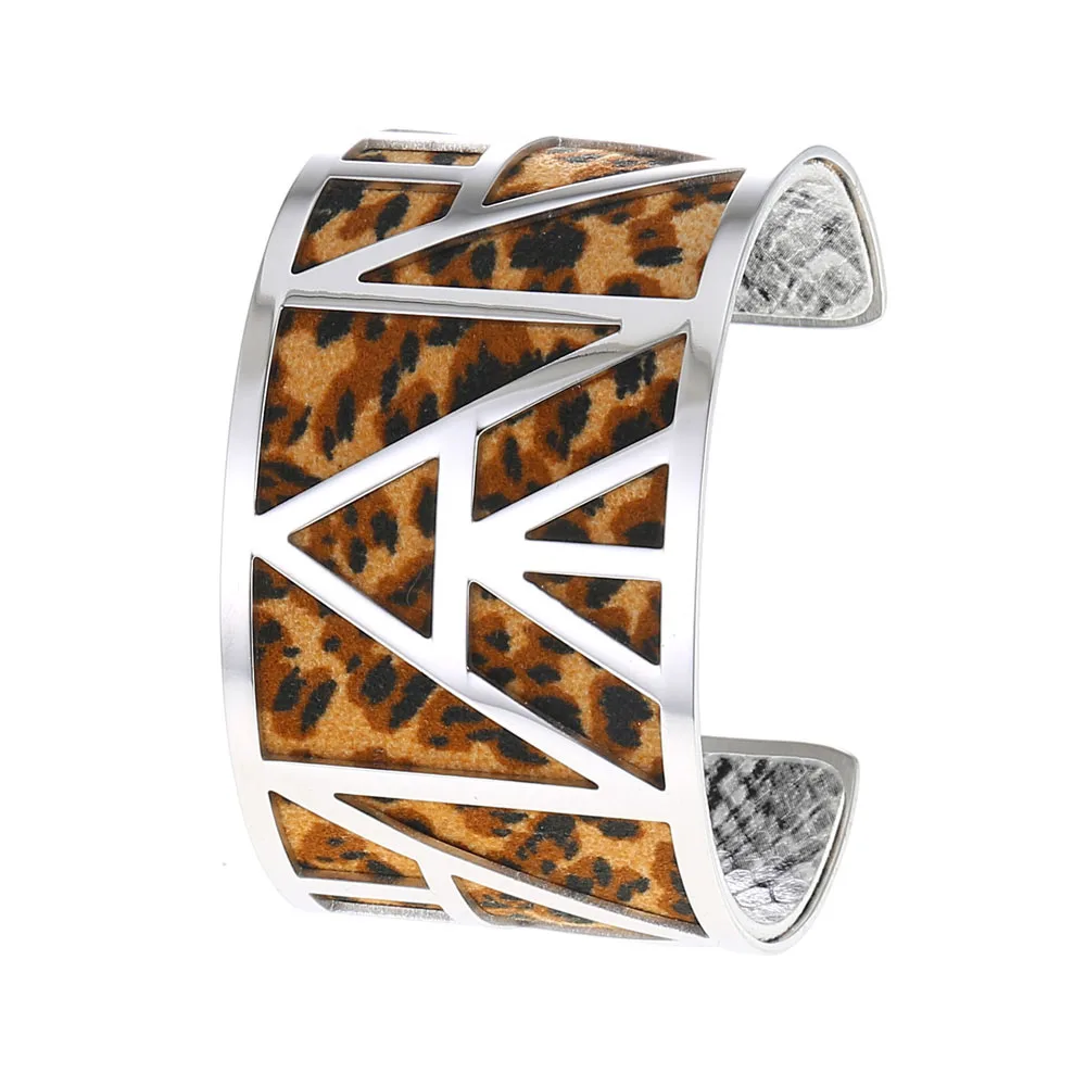 Cremo DIY Hollow Wide Cuff Bracelet For Women Jewelry Yoiumit Stainless Steel Bracelet Interchangeable Leather Pulseiras - Metal Color: 013