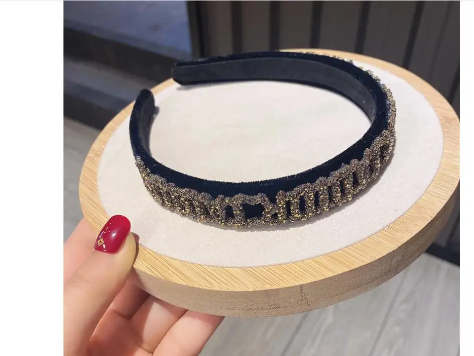 Женский ободок haidbands, Женский ободок с широкими краями из золотого бархата, нескользящий аксессуар для волос со стразами - Цвет: picture colour