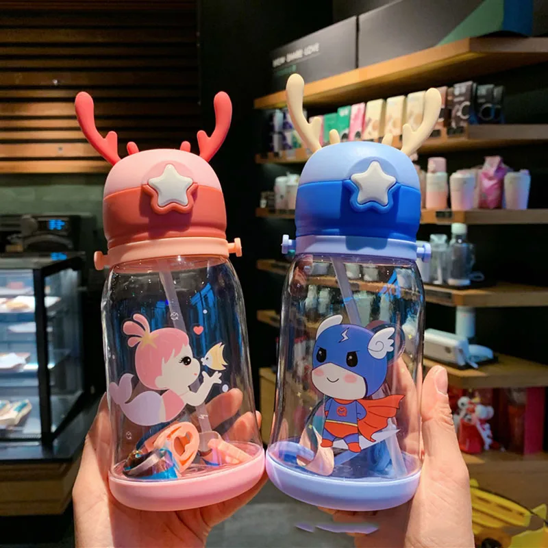 550ML Children Bottle for Outdoor Travel School Cute Cartoon Animal Baby Water Bottle with Shoulder Strap for Boy Girl