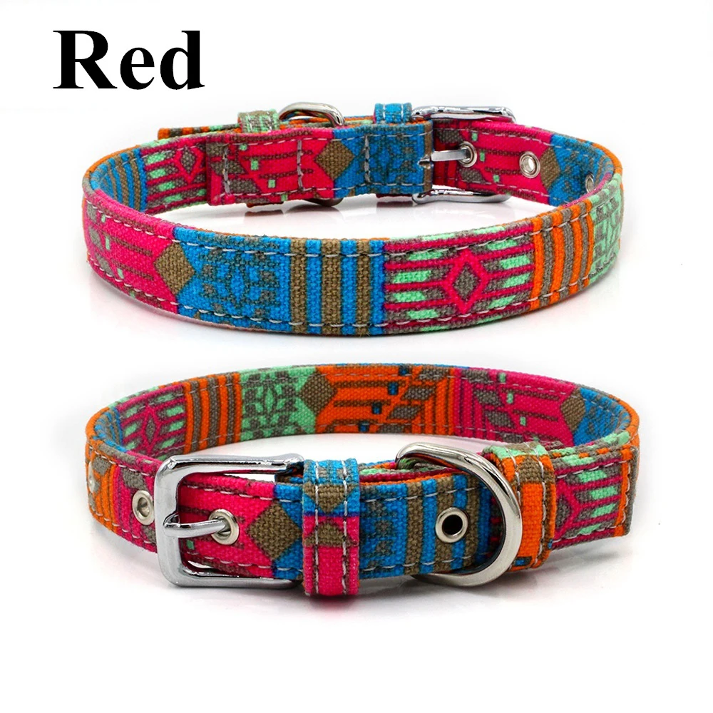 Red 1 шт. ошейник для собак крепкий прочный двойной холщовый ошейник для питомца Регулируемый богемный стиль с принтом для Шиба ину Хаски пуделя Papillon - Цвет: Red