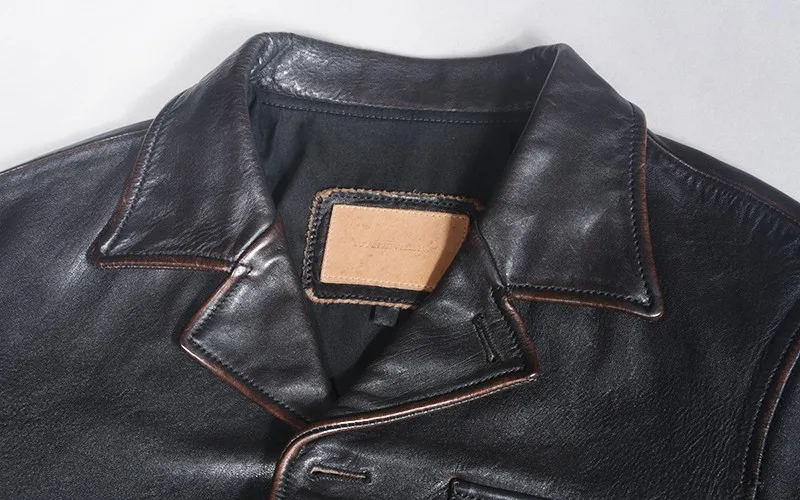 lambskin coat Genuine Leather Slim Turn-Down Collar Short Jackets Single Breasted Casual Straight Black Coat Vintage Male Biker Outerwear mens sheepskin bomber jacket