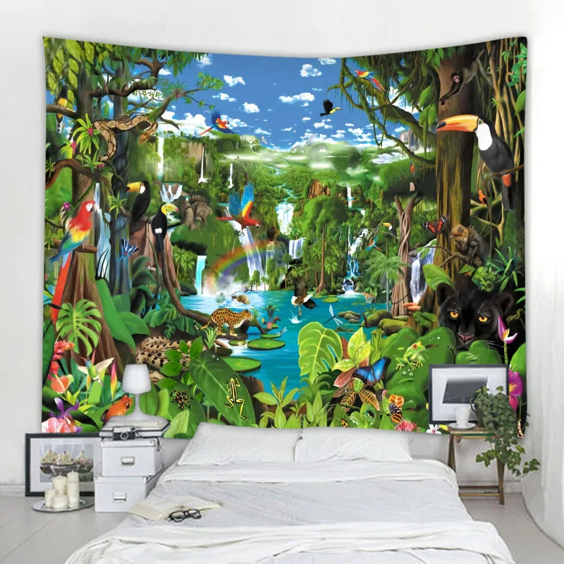 Tapiz de animales de bosque Tropical nórdico, decoración de Mandala bohemio, tapiz de pared para dormitorio