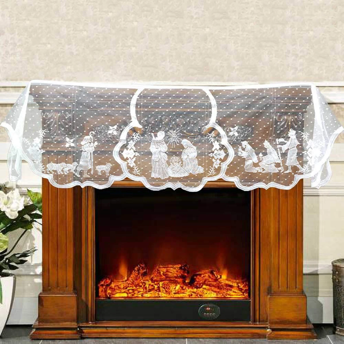 

Christmas Stove Cover Fireplace Mantle Religious Day Cover Home Table Festival Home Party Supplies Decor TV Cover Furnace Cloth