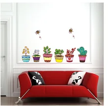 Стиль Taobao LA3006 маленькие Оптовые съемные милые горшечные растения ТВ фоновые украшения наклейки на стену