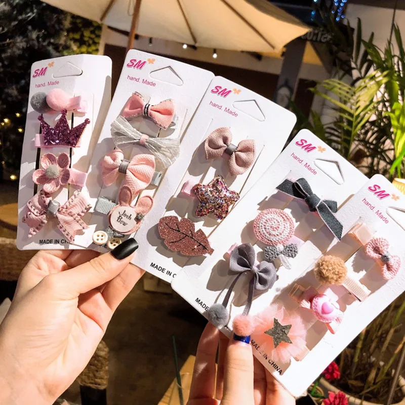 

4Pcs Fashion Cute Baby Girls Headwears Hairpin Kids Infant Bowknot Flower Hairpins Set Children Hair Accessories Gifts