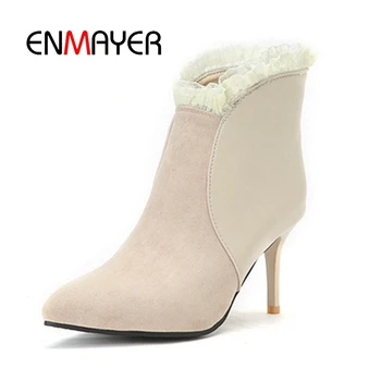 

ENMAYER Women Ankle boots Short boots Pointed toe Winter Female boots solid High heels Shoes Size 34-39 Causal Thin heel CR1382