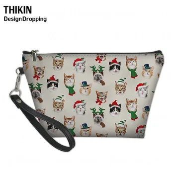 

THIKIN Cute Christmas Cat Printing Ladies Make Up Bags Women Travel Large Capacity Cosmetic Case Portable Wash Kit Toiletry Bags