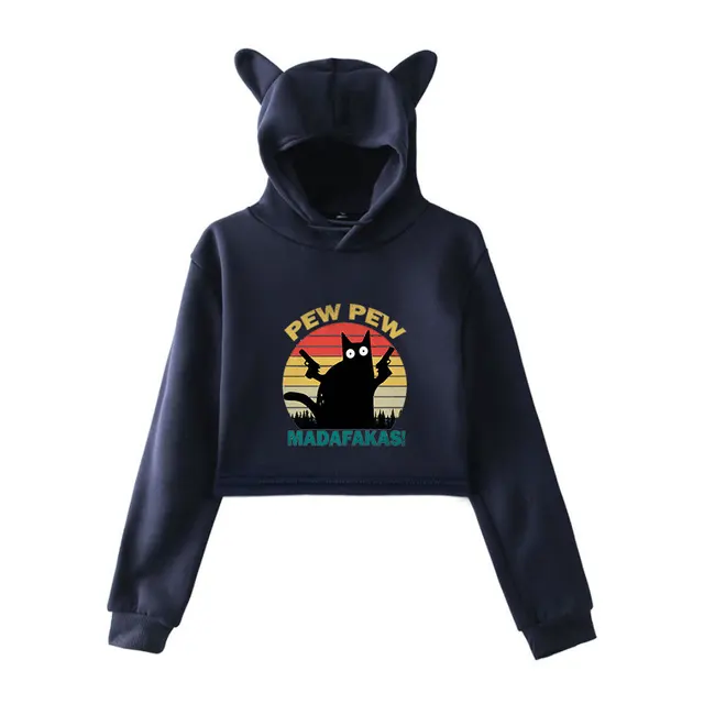 Pew Pew Madafakas 2D Cat Cropped Hoodies Women Long Sleeve Hooded Pullover Crop Tops 2020 Hip Hop Hot Sale Sexy Clothes 4