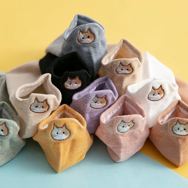 

Fashion Socks Woman 2020 New Spring 1 Pair Ankle Girls Cotton Color Novelty Women Fashion Cute Cat Casual Funny Sock Autumn