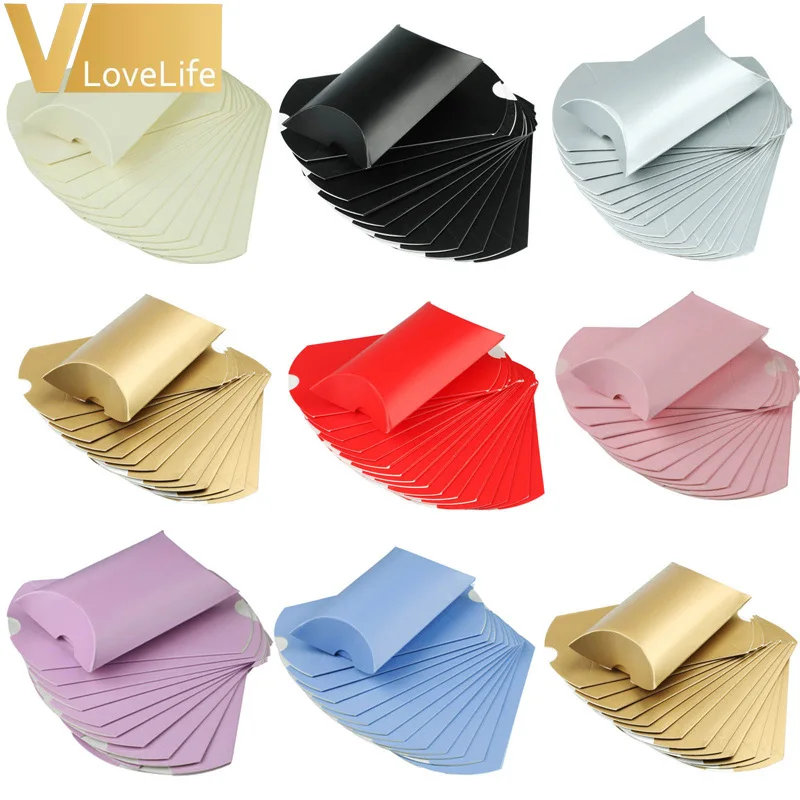

100pcs Pillow Box Wedding Gift Box Party Favor Paper Candy Box Favour Kraft Paper Gift Boxes Packaging Halloween Christmas Box