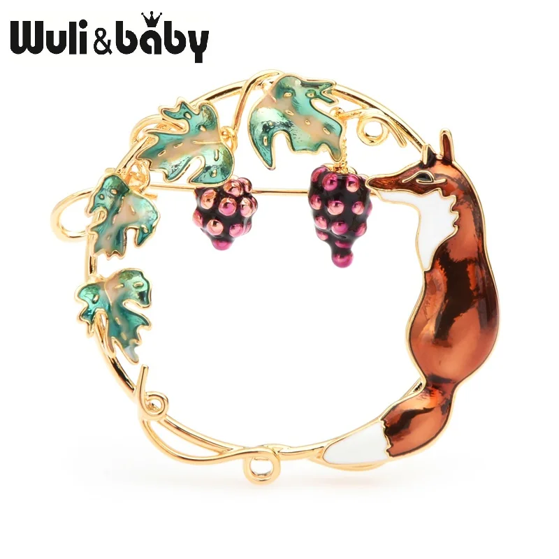 Wuli & baby красная коричневая лиса есть виноград броши для женщин эмаль животное