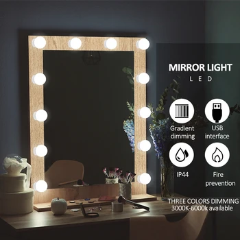 

USB Led Makeup Dimmable Mirror Light Bulb Hollywood Vanity Lights Stepless Dimmable Wall Lamp Three Colors For Dressing Table