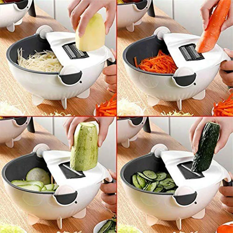 WALFOS Многофункциональный Кухня терка для фруктов Slicer Магия повернуть резка овощей, картофеля овощерезка с сливная корзина бытовой