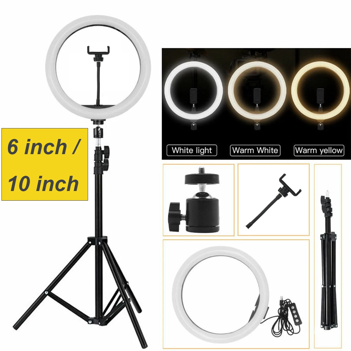 Color : Brown, Size : 16cm Ring Light with Tripod Stand 10 Inch Ring Light USB Live Streaming Circle Light Makeup Light for Makeup Streaming Selfie Photography Ring Light Kit 