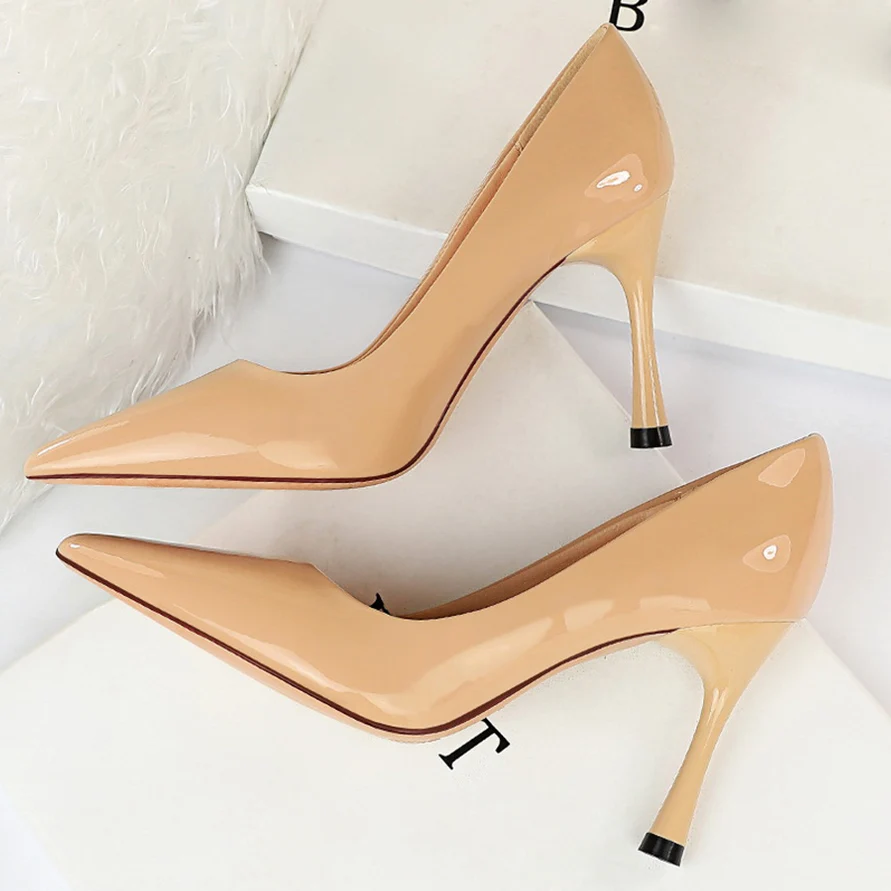 

2020 Women 9cm High Heels Party Red Pumps Lady Escarpins Stripper Elegant Heels Sexy Pointed Nude Blue Office Bridal Prom Shoes