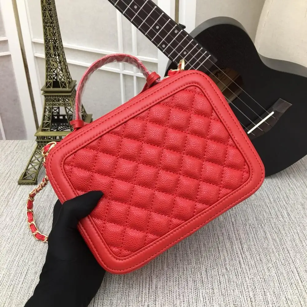 red Роскошные модные женские сумки из натуральной кожи, подиумная сумка для женщин, европейский бренд, сумка на цепочке с икрой и бриллиантами - Цвет: red