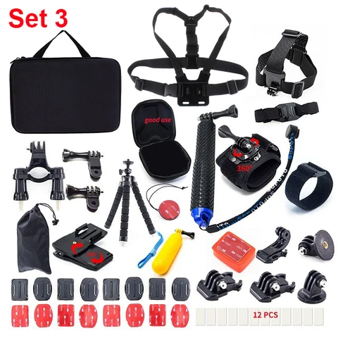 for Gopro Accessories Set for go pro hero 7 black 6 5 kit 3 way selfie stick for Eken h9r H8R / for xiaomi yi EVA case
