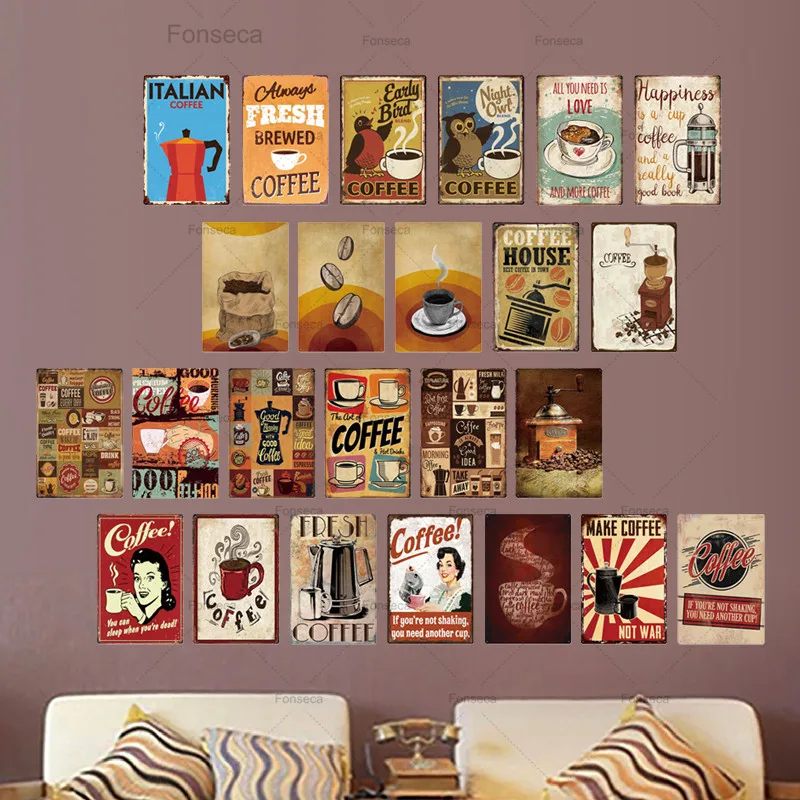

Coffee Metal Sign Vintage Tin Sign Plaque Metal Vintage Wall Decor for Kitchen Coffee Bar Cafe Retro Metal Posters Iron Painting