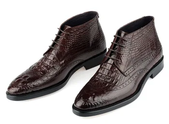 

Bota Masculina The Leather Shoes Work Shoes High Wedding Shoes Crocodile Pattern Slip-ons Formal High Top Men Wear Black Brown