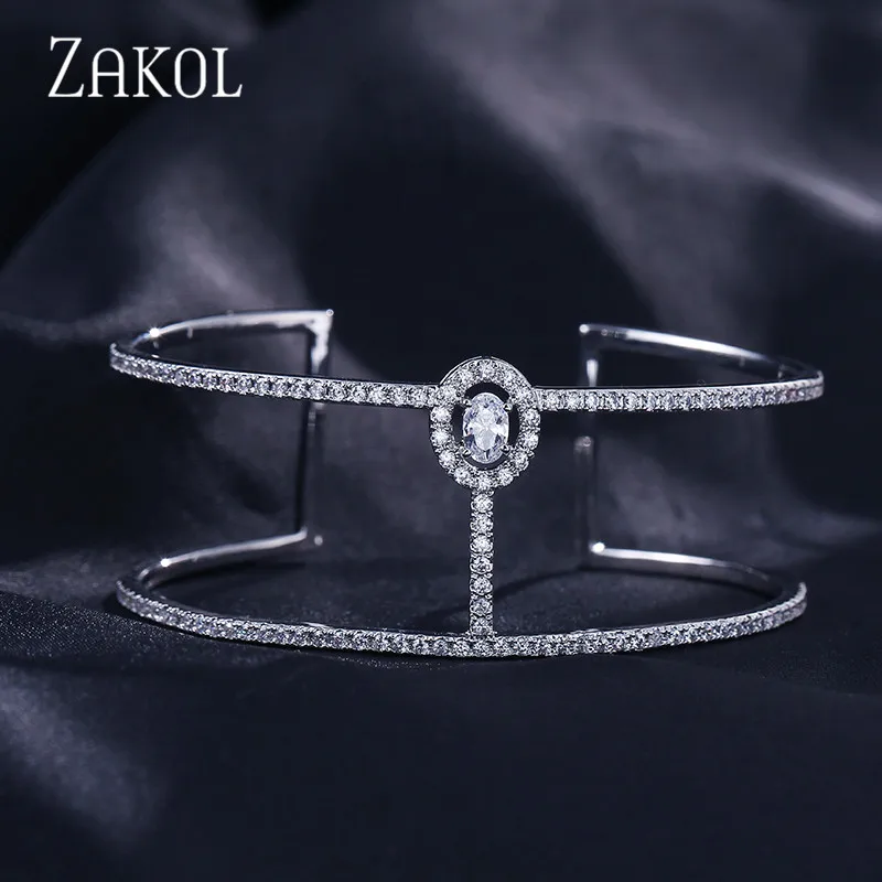 ZAKOL Новое поступление Изысканный браслет манжета с цирконием микро закрепкой