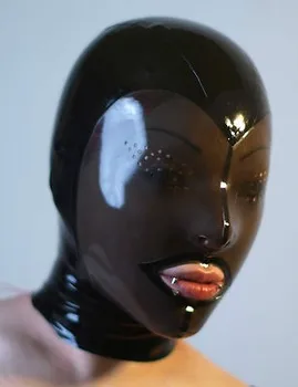 

(Latex 27)100% Natural Latex Fetish Mask With Back Zip Transparent Black Face Hood Latex