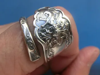 

925 sterling silver lion pattern silver spoon ring