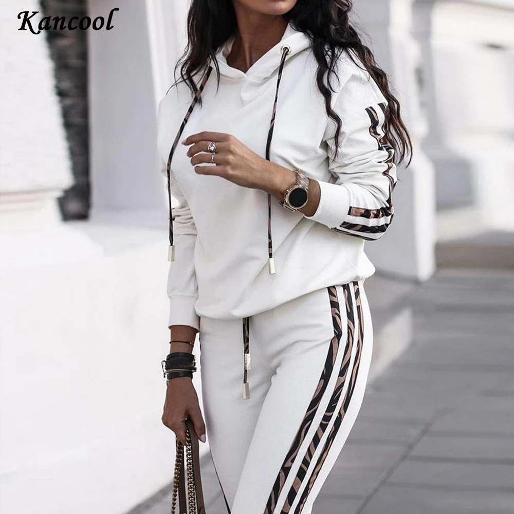 

KANCOOL 2020 Autumn Warm Women Fashion 2 Piece Set Tracksuit Long Sleeve Patchwork Top + Pants Jogging Suits Sportswear Sports