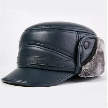 XdanqinX Зимняя шляпа из натуральной кожи мужская плоская кепка из овечьей кожи армейские военные шапки Толстая теплая шапка с наушниками бархатная шапка для папы - Цвет: Color-2