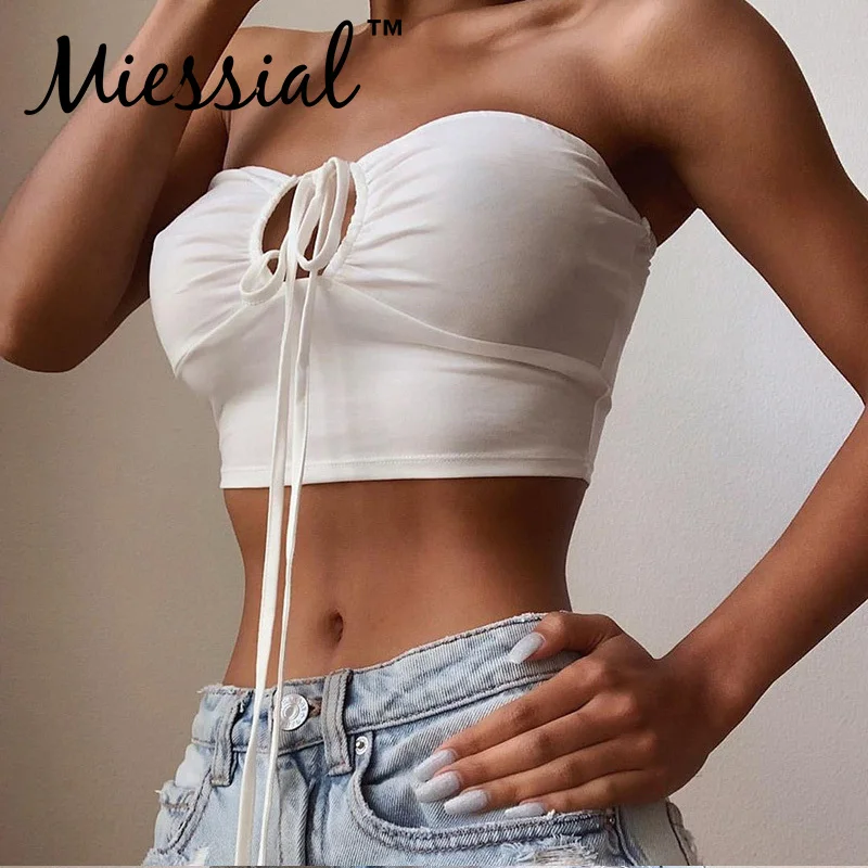 Miessial белый вязаный открытый короткий топ с бретельками женская черная одежда с открытой спинкой модные летние базовые сексуальные Клубные фестивальные Топы