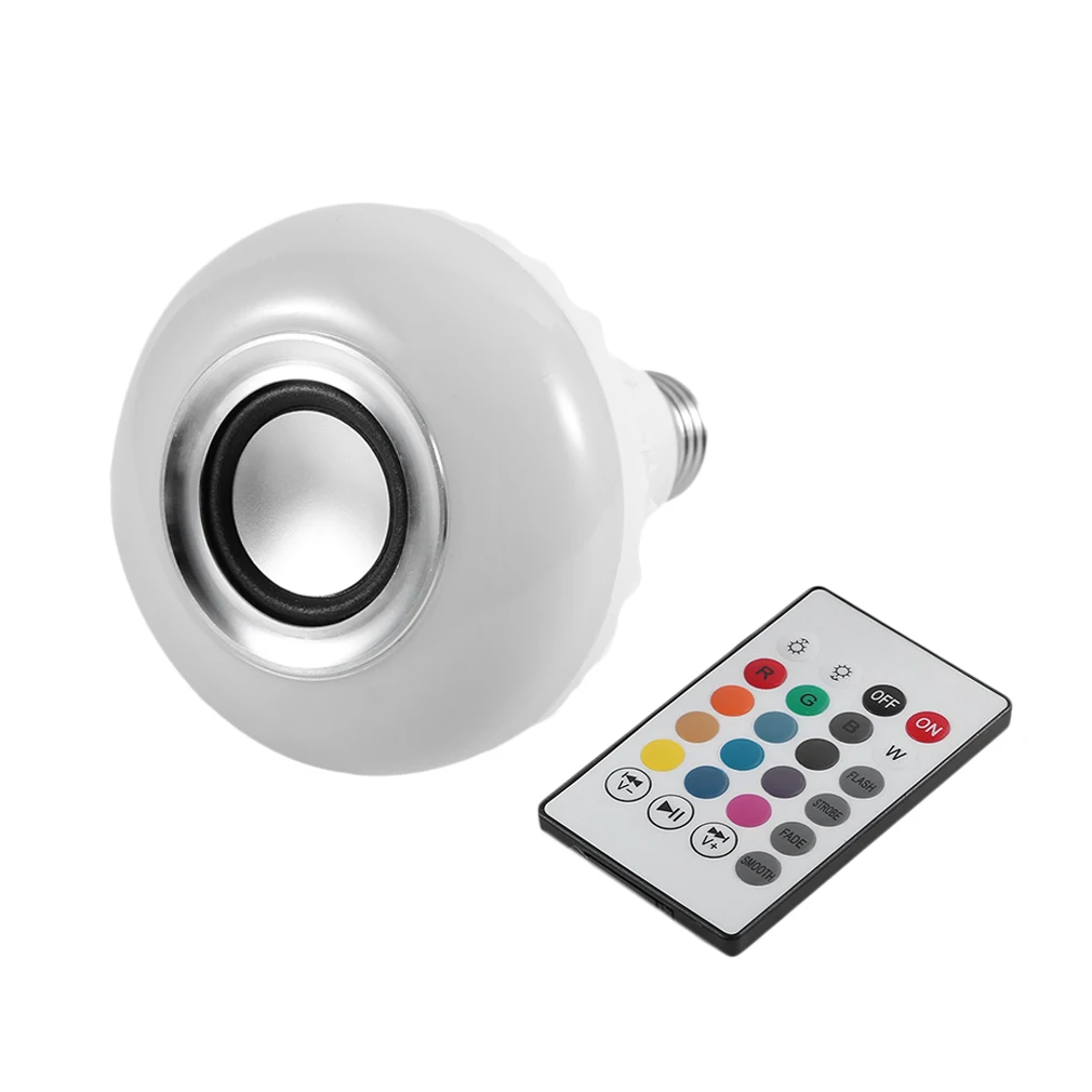 

ICOCO Smart Wireless Bluetooth LED Stereo Audio Speaker RGB Colorful Bulb 12W 28 LEDs Light Beads Music Lamp Remote Controller