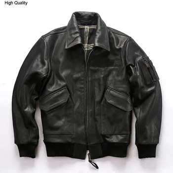 

Men's Amerian militaly flight jacket winter thick cow leather bomber jacket men cotton liner genuine leather jacket coat male