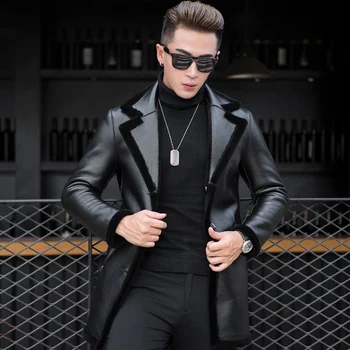 

Winter Jacket Men Polyurethane Leather Jacket Wool Fur Coats Men Plus Size Double-sided Wear Leather Jacekts X8607 MY734