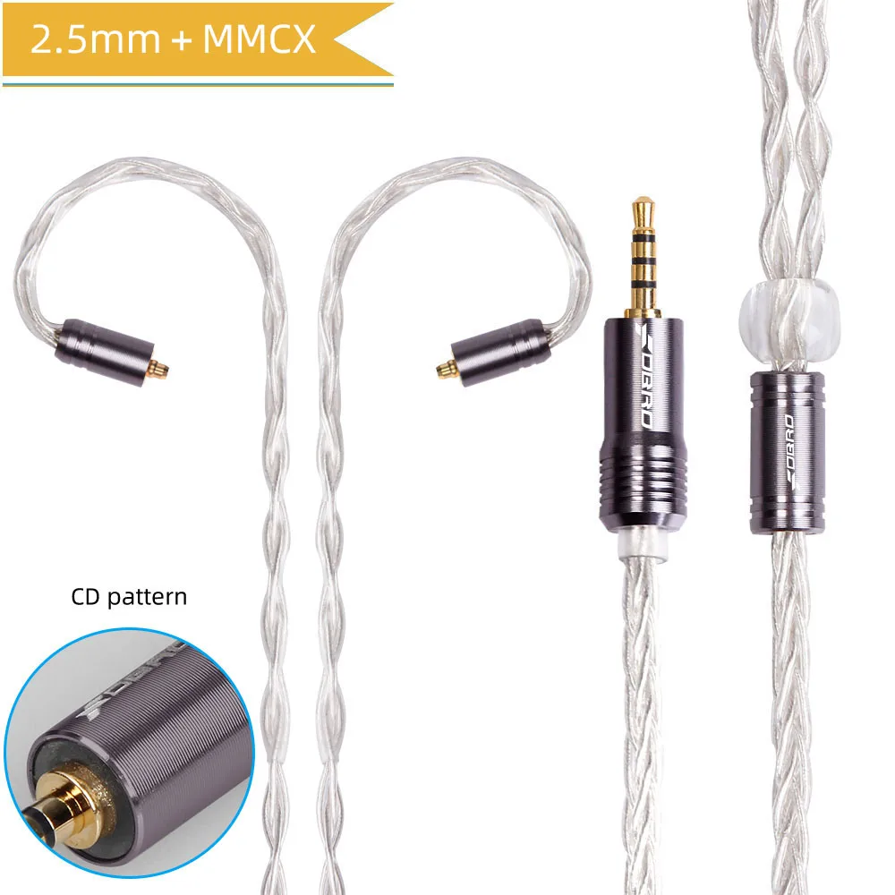 silver 2.5mm MMCX FDBRO 8core MMCX 2Pin 0,78 мм A2DC посеребренный кабель для наушников 2,5/3,5/4,4 мм наушники с уравновешенным якорем аудио разъем кабеля для SE315 SE425 - Цвет: silver 2.5mm MMCX