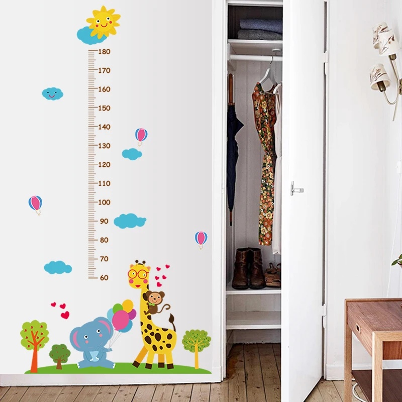 [Fundecor] Детские наклейки на стену с изображением жирафа, слона, высоты, детская комната, детская спальня, декор на стену, наклейки, фрески, самоклеющиеся