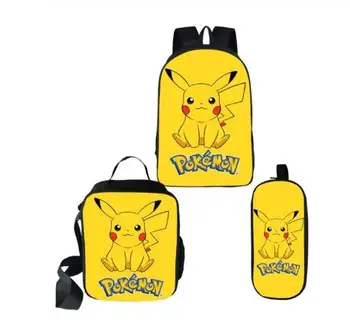 

3pcs/set Children School Backpack Bags Pikachu Prints Bagpack for Teenage Girls Boys Schoolbags Pokemon mochila escolar