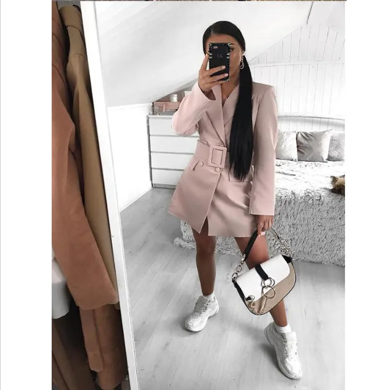 Осень 2019 женский короткий облегающий блейзер с лацканами двубортный длинный