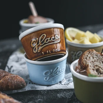 

New Japanese Tableware Ceramic Ice Cream Bowl Ice Cream Cup Cake Pudding Small Bowl Dessert Ceramic Cup Baking Bowl