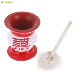 Spitton miniature avec brosse pour maison de poupée 1:12, 1 ensemble, accessoires de meubles rétro chinois 