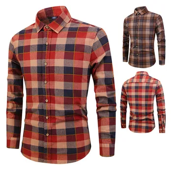 

Men's Lapel Long Sleeve Men's Shirt Cotton Retro Casual Shirt Men's Plaid Shirt Autumn New