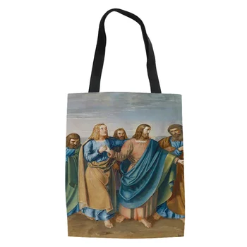 

Shopping Bag Jesus Printing Canvas Bag Women Large Capacity Travel Storage Bolsas Ecologicas Reutilizables Christian