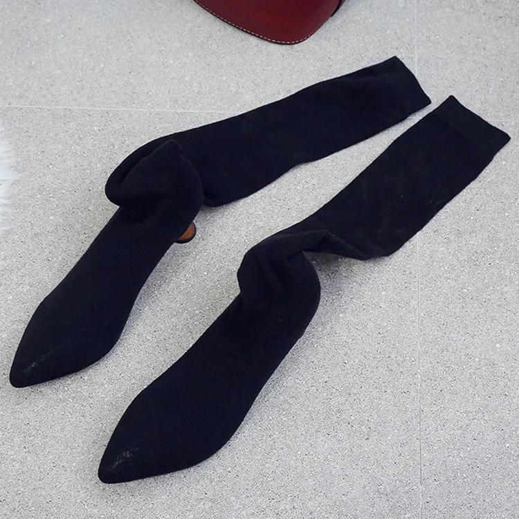 New Knitting Elastic Over The Knee socks Boots shoes Women sexy slim Pointed Toe High Heel thigh high Long Boots ladies