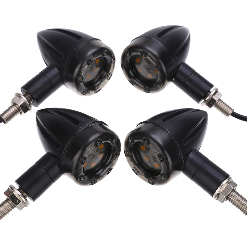 4 Pcs Universal Motorcycle Bullet Turn Signal Tail Brake Light 6 LED Indicator Amber Lamp For Harley Chopper Cruiser DC 12V