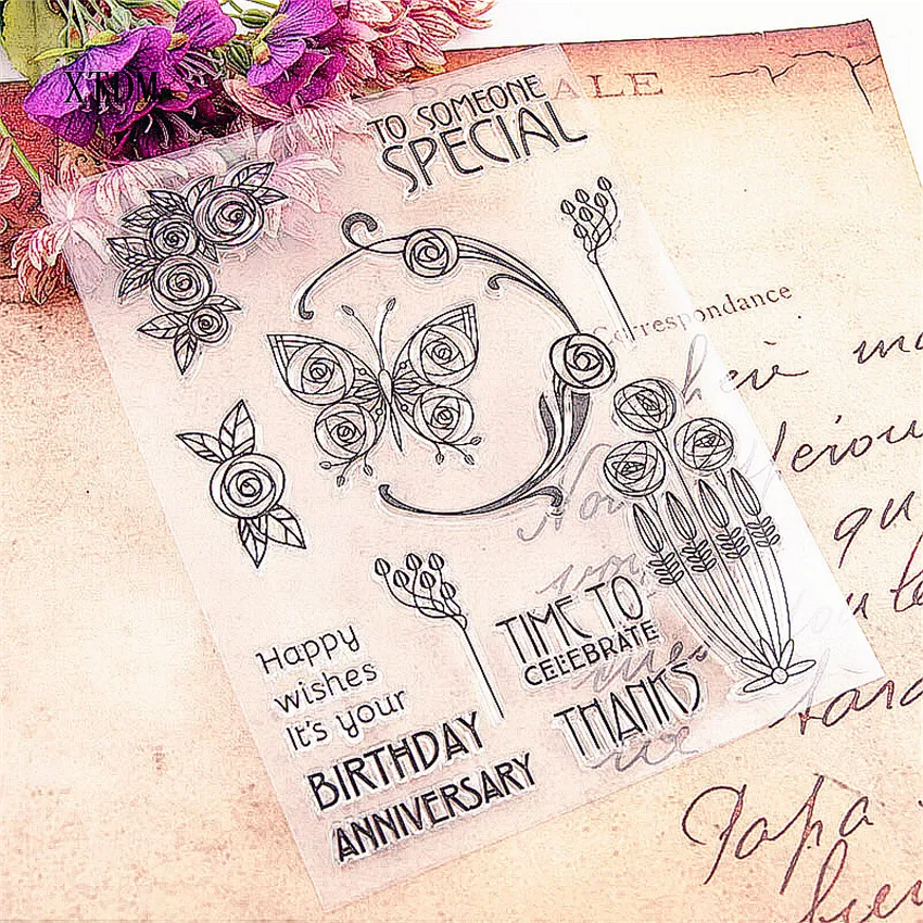 

Hot selling butterfly clear stamp / silicone seal flower stamp DIY scrapbook album / card production