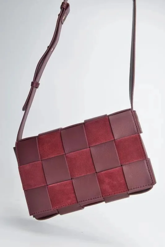 suede leather red Кассетная сумка в макси INTRECCIO, роскошные сумки, женские сумки, дизайнерская вязаная натуральная кожа, сумка на плечо, женская сумка-мессенджер - Цвет: suede leather red