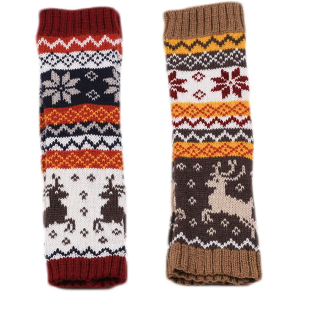 Вязаные перчатки с принтом рождественского оленя снеговика женские перчатки с полупальцами зимние теплые перчатки без пальцев на запястье рукавицы женские перчатки