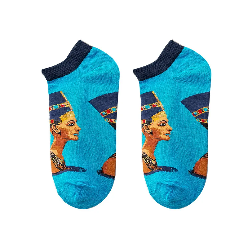 Летние мужские и женские носки с рисунками из мультфильмов Sokken Mona Lisa, 3D Рисунок маслом, звездное небо, искусство, счастливые носки-лодки